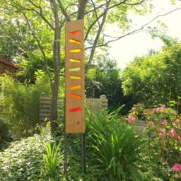 Garden Sculpture Made Of Wood & Glass. Unique, Handmade, Weatherproof Garden Decorations