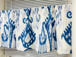 Window Valance Ikat Valance Lined 50 X 16 Robert Allen Indigo Blue Off White Topper Treatment - thumbnail 1