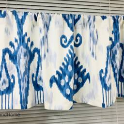 Window Valance Ikat Valance Lined 50 X 16 Robert Allen Indigo Blue Off White Topper Treatment - thumbnail 2