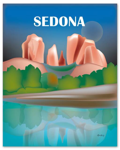 Sedona Skyline Print, Arizona Art, Southwest Art Art, Cathedral Rock Style E8-O-Sed - image 1