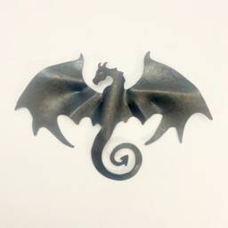 Flying Dragon With Curled Tail Wall Art, Decor, Steel Garden Fantasy Metal Sculpture - thumbnail 3