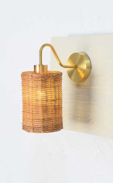 Wicker & Brass Wall Sconce, Bedroom, Hallways, Living Room Lighting - image 1