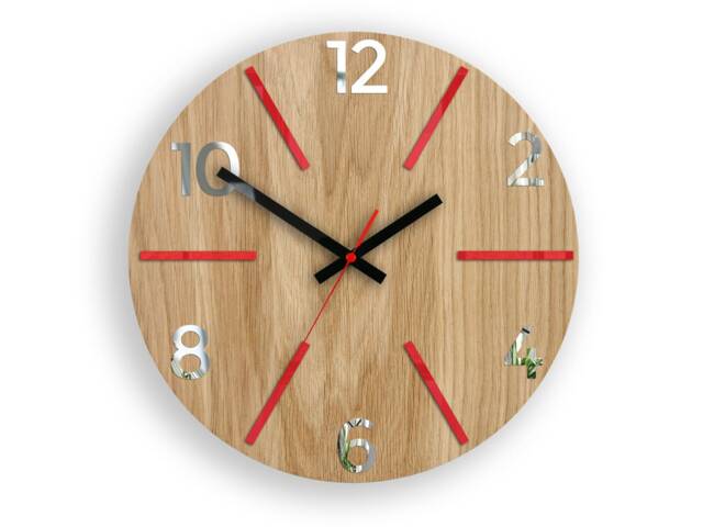 Wood Clock, Large Wall Wall Clock, Aksel Red, Gift, Decor, Unique Wall, Oak, Clocks, Mirror Red - image 1
