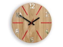 Wood Clock, Large Wall Wall Clock, Aksel Red, Gift, Decor, Unique Wall, Oak, Clocks, Mirror Red