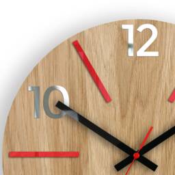 Wood Clock, Large Wall Wall Clock, Aksel Red, Gift, Decor, Unique Wall, Oak, Clocks, Mirror Red - thumbnail 2