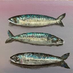Original Mackerel Painting Acrylic Fish Wall Art On Wood - thumbnail 2