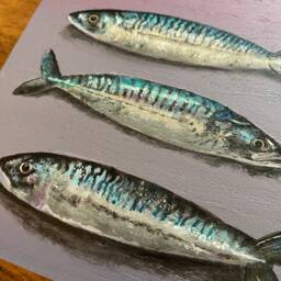 Original Mackerel Painting Acrylic Fish Wall Art On Wood - thumbnail 3