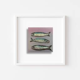 Original Mackerel Painting Acrylic Fish Wall Art On Wood - thumbnail 1
