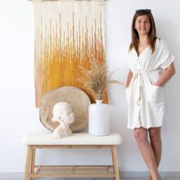 Sune - Handwoven Wool Wall Tapestry Orange Yellow Sunset Gradient - thumbnail 3