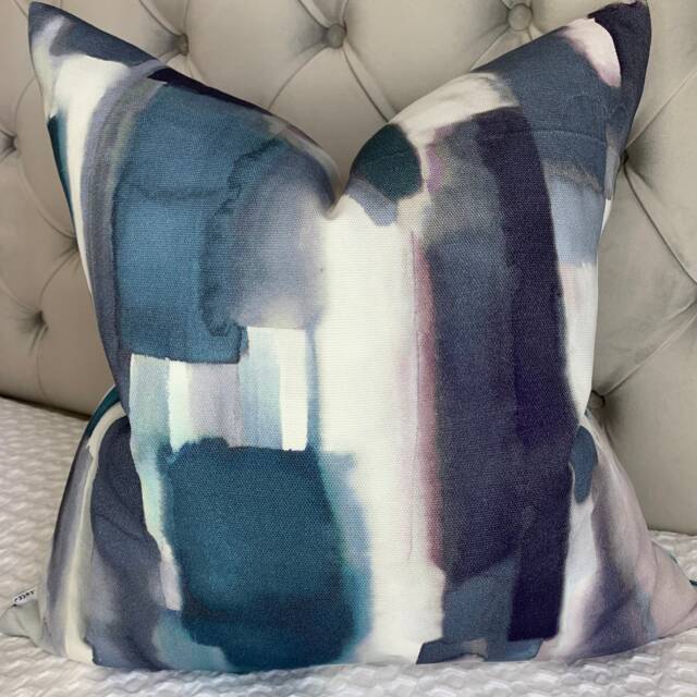 Abstract Cushion Pillow Cover John Lewis & Partners Livia Designer Fabric Blue Peacock Made in UK Double Sided - image 1
