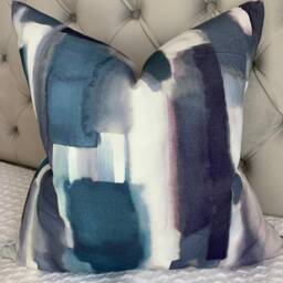 Abstract Cushion Pillow Cover John Lewis & Partners Livia Designer Fabric Blue Peacock Made in UK Double Sided - thumbnail 1