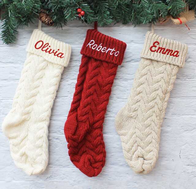 Personalized Christmas Stocking, 2025 Embroidered Stocking, Knitted Family Stockings, Holiday Decor Gift, Monogram Stocking With Name - image 1