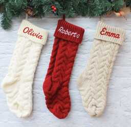 Personalized Christmas Stocking, 2025 Embroidered Stocking, Knitted Family Stockings, Holiday Decor Gift, Monogram Stocking With Name - thumbnail 1