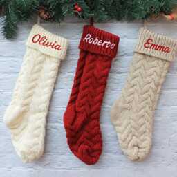 Personalized Christmas Stocking, 2025 Embroidered Stocking, Knitted Family Stockings, Holiday Decor Gift, Monogram Stocking With Name - thumbnail 3