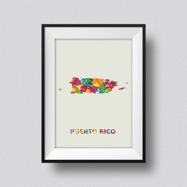 Puerto Rico Watercolor Map Art Print Ink Splash Poster Canvas