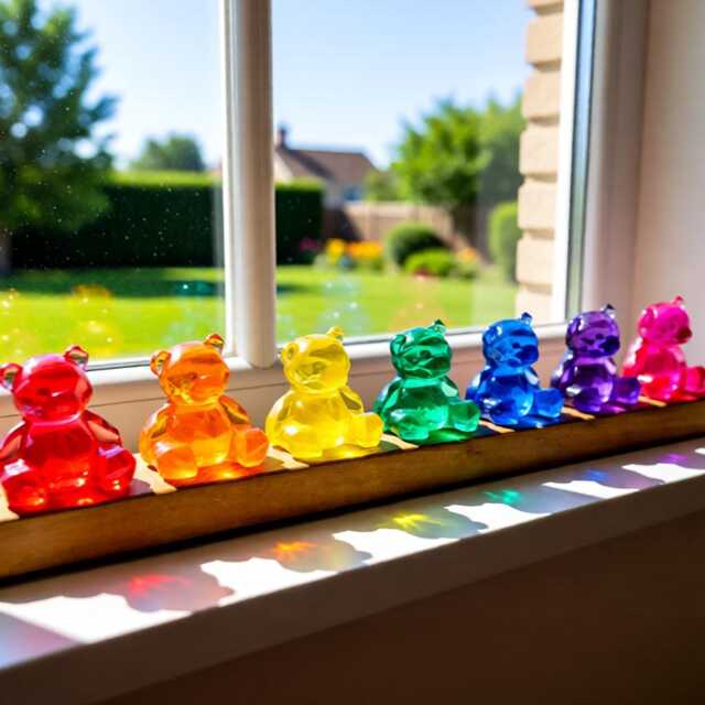 Rainbow Resin Teddy Bears On Reclaimed Wood, Geometric Bear Ornament, Nursery Shelf Decor - image 1