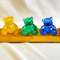 Rainbow Resin Teddy Bears On Reclaimed Wood, Geometric Bear Ornament, Nursery Shelf Decor - thumbnail 2