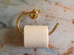 Handmade Brass Toilet Paper Holder, Unlacquered Hand Engraved Roll Wall Mounted Hook, Bathroom Holder