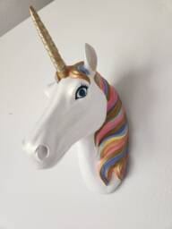 Hand Painted Rainbow & Gold Mounted Unicorn Head - thumbnail 1