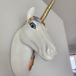 Hand Painted Rainbow & Gold Mounted Unicorn Head - thumbnail 3