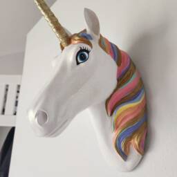 Hand Painted Rainbow & Gold Mounted Unicorn Head - thumbnail 2