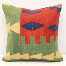 Handmade Kilim Pillow Cover 18x18, Turkish Wool Chevron Design - thumbnail 2