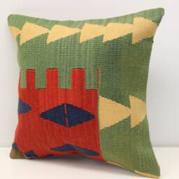 Handmade Kilim Pillow Cover 18x18, Turkish Wool Chevron Design - thumbnail 1