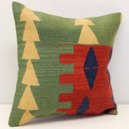 Handmade Kilim Pillow Cover 18x18, Turkish Wool Chevron Design - thumbnail 3