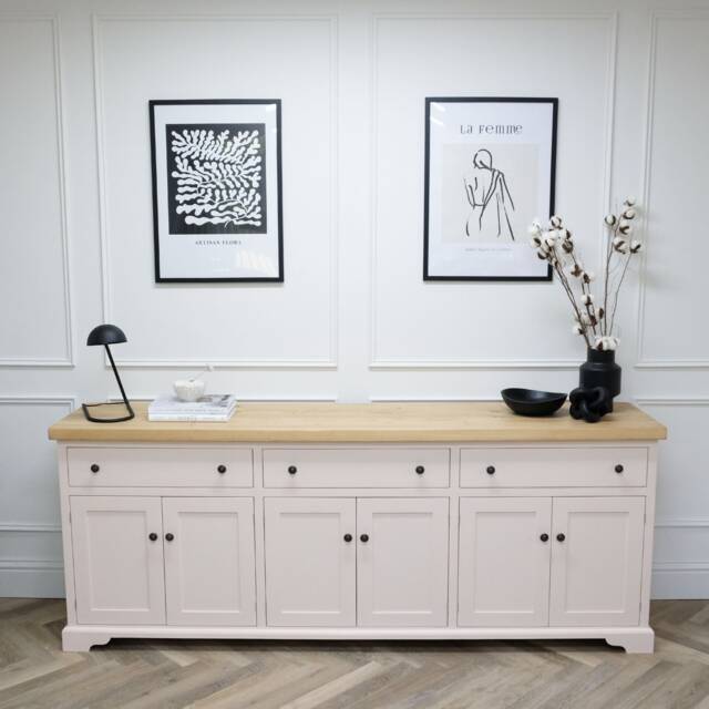Extra Large Shaker Style Painted Sideboard, 3 Drawers Over Double Cupboards & Rustic Reclaimed Wood Top. Made To Any Size - image 1