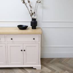 Extra Large Shaker Style Painted Sideboard, 3 Drawers Over Double Cupboards & Rustic Reclaimed Wood Top. Made To Any Size - thumbnail 3