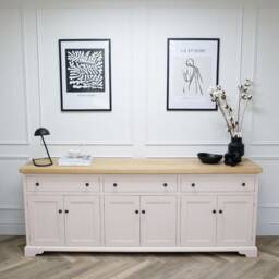 Extra Large Shaker Style Painted Sideboard, 3 Drawers Over Double Cupboards & Rustic Reclaimed Wood Top. Made To Any Size