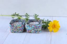 Polymer Clay Shabbat Candle Holders - Handmade Judaica Decor - thumbnail 1