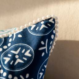 Blue Porcelain Pillow Cover, Chinoiserie Floral Cushion, Tassel Sofa Decor - thumbnail 2