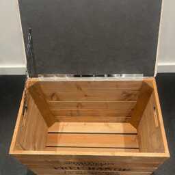 Large Rustic Wooden Storage Crate - Upholstered Check Fabric Lid Seat - thumbnail 2