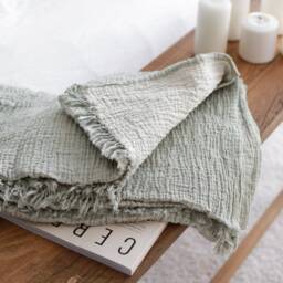 Muslin Throw Blanket, Bedspread King, Gauze Cotton Oversize King Soft Coverlet, Sage Green - thumbnail 3