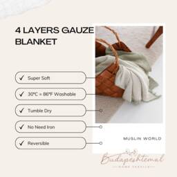 Muslin Throw Blanket, Bedspread King, Gauze Cotton Oversize King Soft Coverlet, Sage Green - thumbnail 2