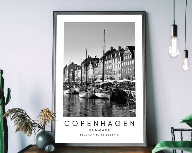 Copenhagen City Art Print- Wall Decor - Denmark Printable Digital Minimalist Travel Print - image 1