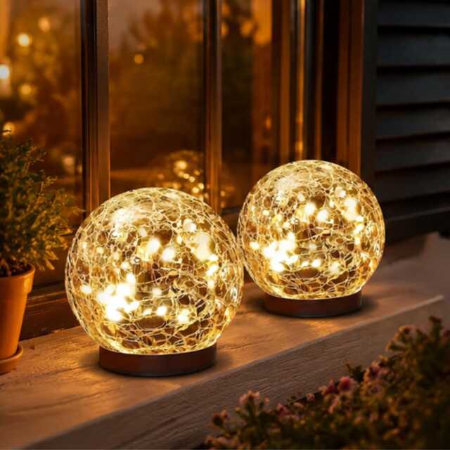 Crackle Glass Ball Solar Light, Garden Spike Outdoor Globe Stake Mosaic Decor For Garden, Powered Ornament - image 1