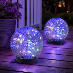 Crackle Glass Ball Solar Light, Garden Spike Outdoor Globe Stake Mosaic Decor For Garden, Powered Ornament - thumbnail 3