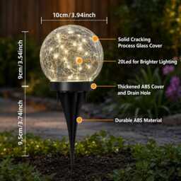 Crackle Glass Ball Solar Light, Garden Spike Outdoor Globe Stake Mosaic Decor For Garden, Powered Ornament - thumbnail 4