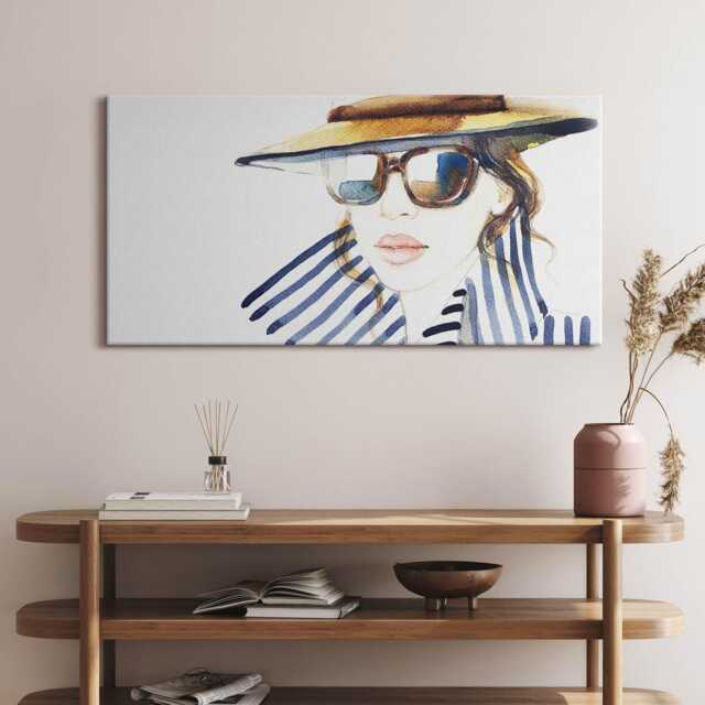 Watercolor - Woman With Glasses Canvas, Wall Art Picture, Navy Decoration, People Canvas - image 1