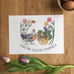 Grow Good Things - Chicken Art Print, Allotment Print, Gardening Vegetable Garden, Illustration - thumbnail 2