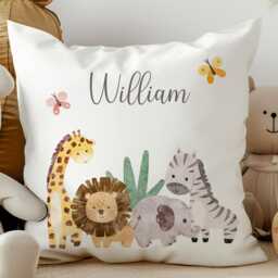 Personalised Safari Animals Baby Cushion Jungle Animal Pillow, New-Born Nursery Decor - thumbnail 3