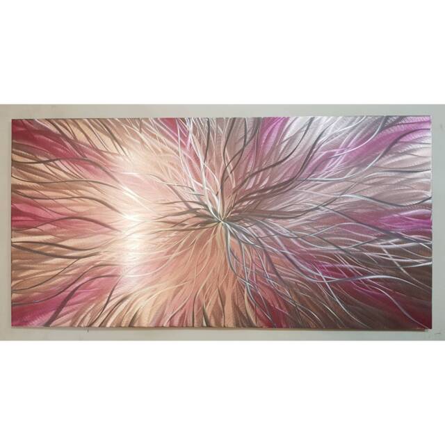 Modern Abstract Metal Wall Art, Pink & Silver, 3D Effect - image 1