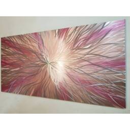 Modern Abstract Metal Wall Art, Pink & Silver, 3D Effect - thumbnail 3