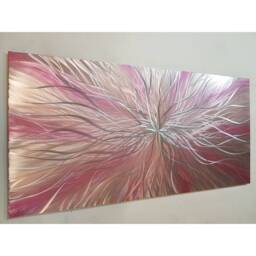 Modern Abstract Metal Wall Art, Pink & Silver, 3D Effect - thumbnail 2