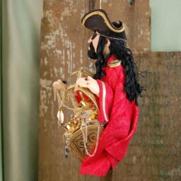 Blackbeard Pirate Ornament Handmade Collectible Art With Treasure Chest - thumbnail 2