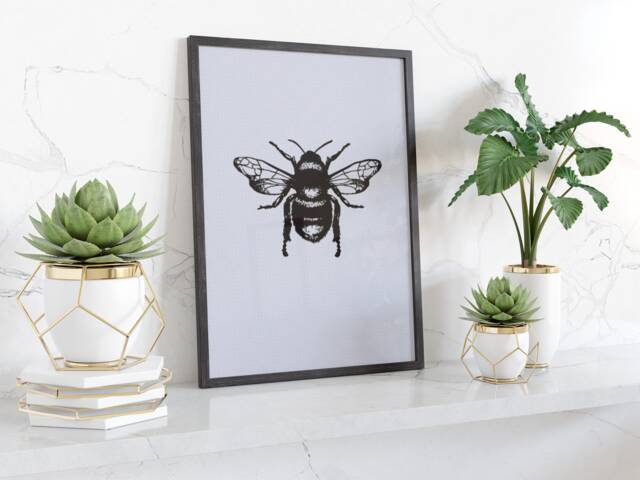Bee Illustration Framed Wall Art Print Nature Inspired Home Decor Botanical Minimalist Style Modern Living Room Gift Idea - image 1