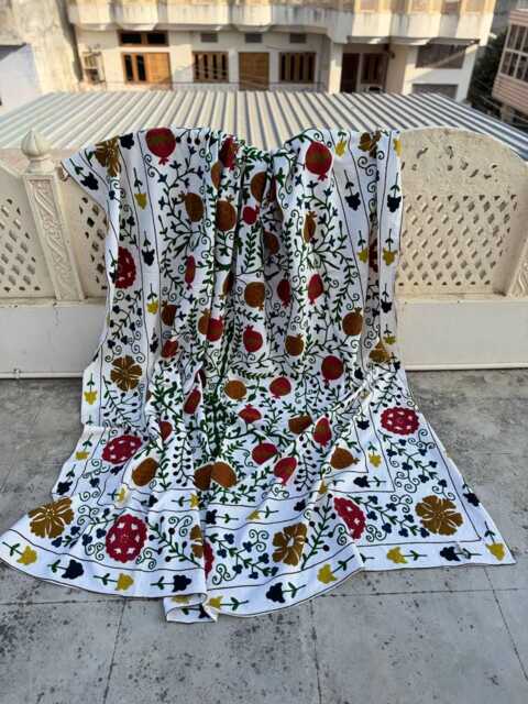 Boho Cotton Suzani Quilt - Handcrafted Ethnic Embroidery, Artisan Textile, Decorative Throw Blanket - image 1
