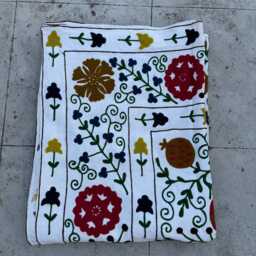 Boho Cotton Suzani Quilt - Handcrafted Ethnic Embroidery, Artisan Textile, Decorative Throw Blanket - thumbnail 4
